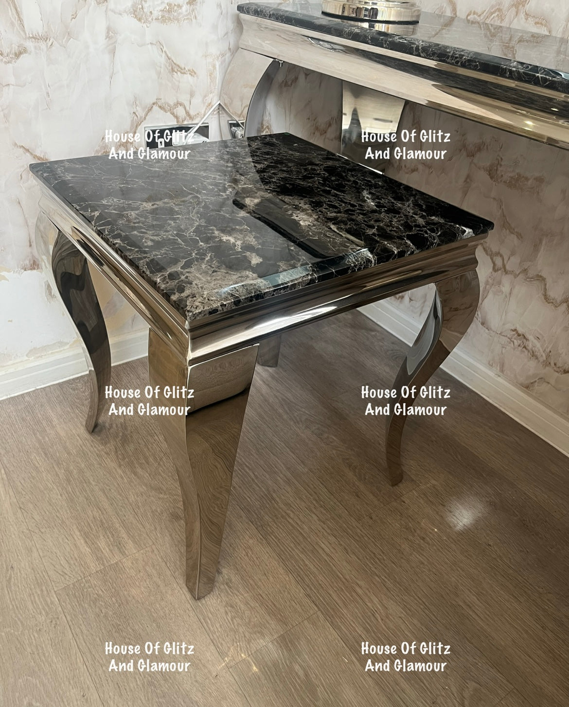 Louis Black Marble & Stainless Steel Lamp / Side Table