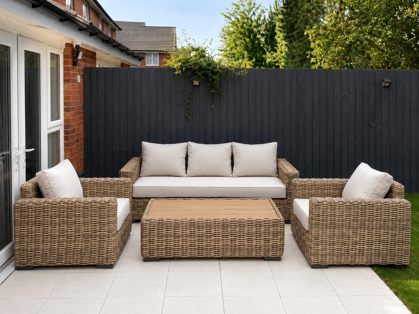 Portofino Luxury Weave Garden Lounge Set – Natural Weave & Cream Cushions
