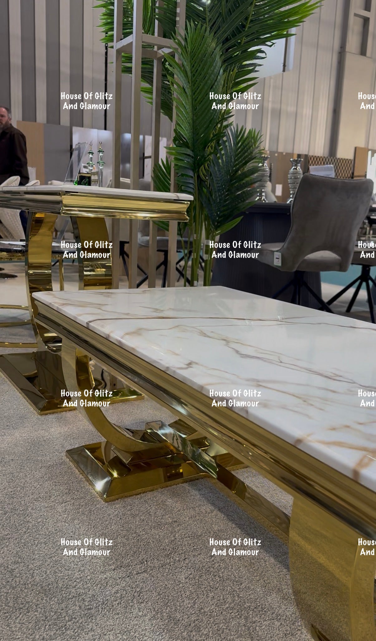 Arianna White Calacatta Effect Marble Gold Circular Base Coffee Table