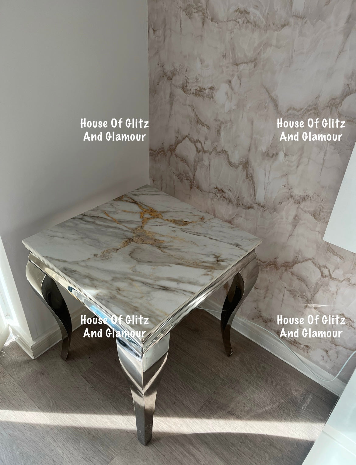 Louis Kata Gold Ceramic & Stainless Steel Lamp / Side Table 50cm x 50cm