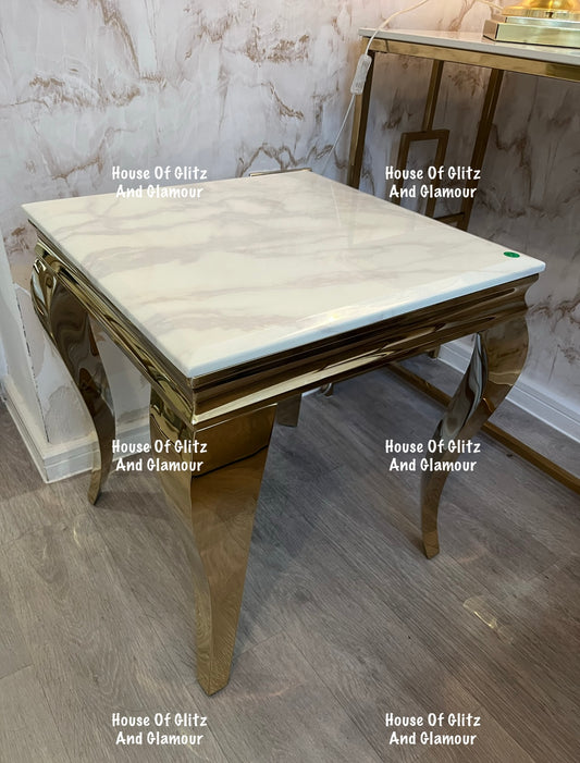 Louis Gold Lamp Table With White Marble Top 50cm x 50cm