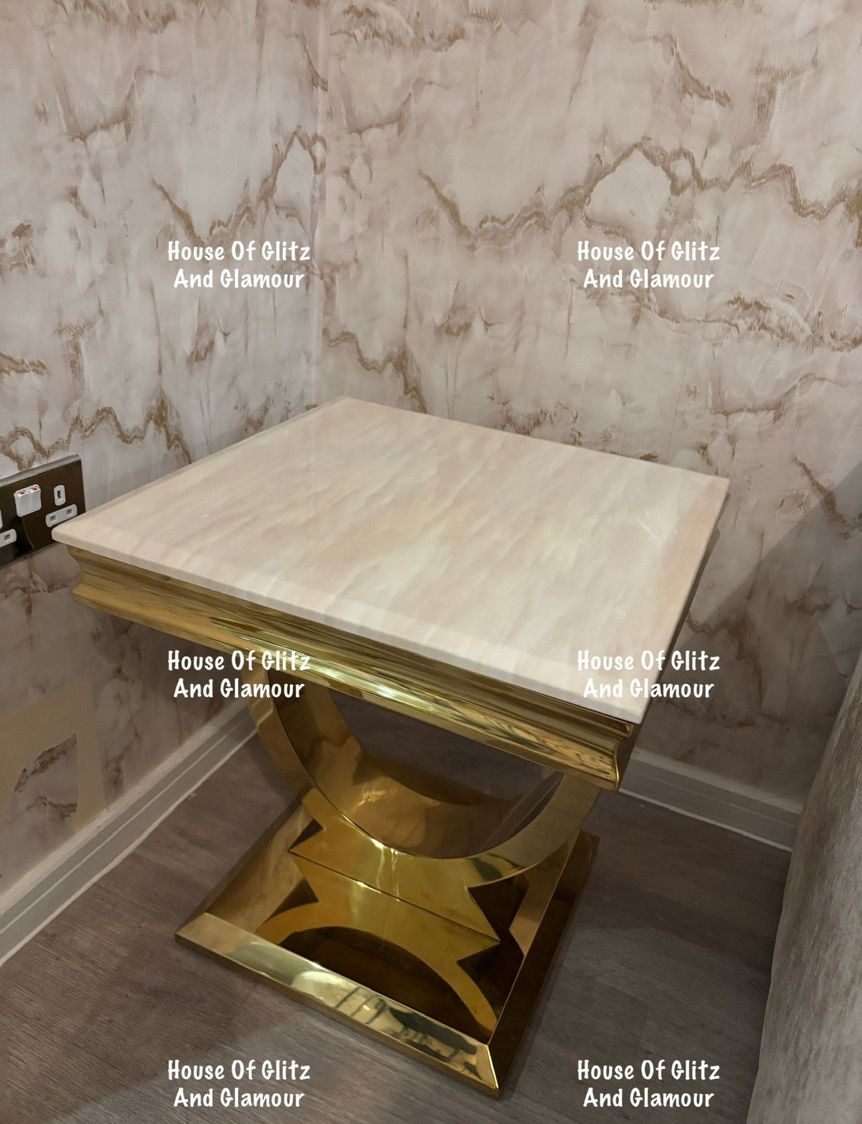 Arianna Cream Marble & Gold Circular Lamp / Side Table 50cm x 50cm