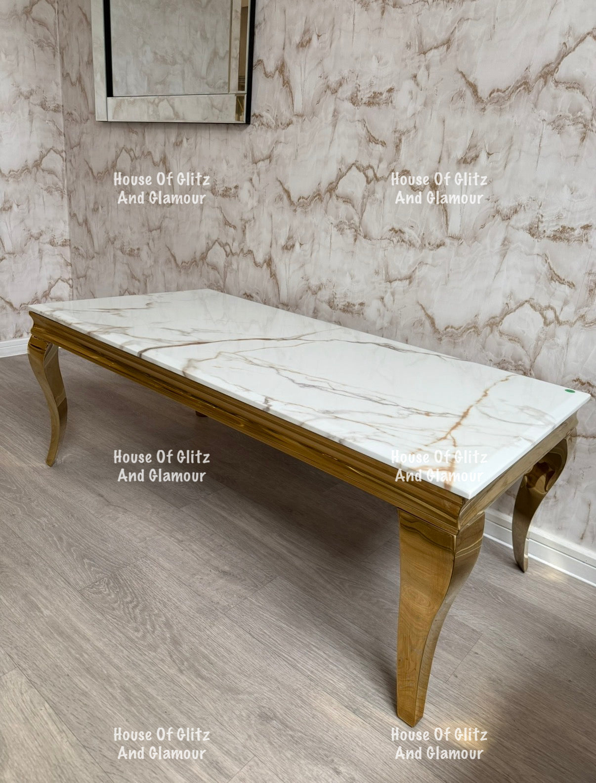 Louis Calacatta Effect White Marble Coffee Table With Gold Legs