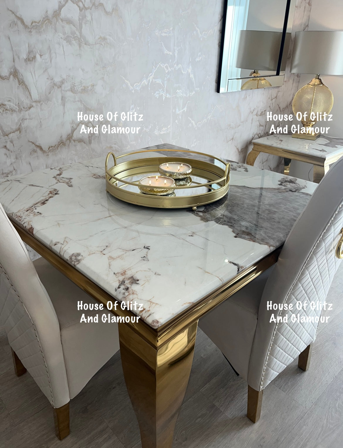 Louis Pandora Dining Table With Gold Legs And Marble Top