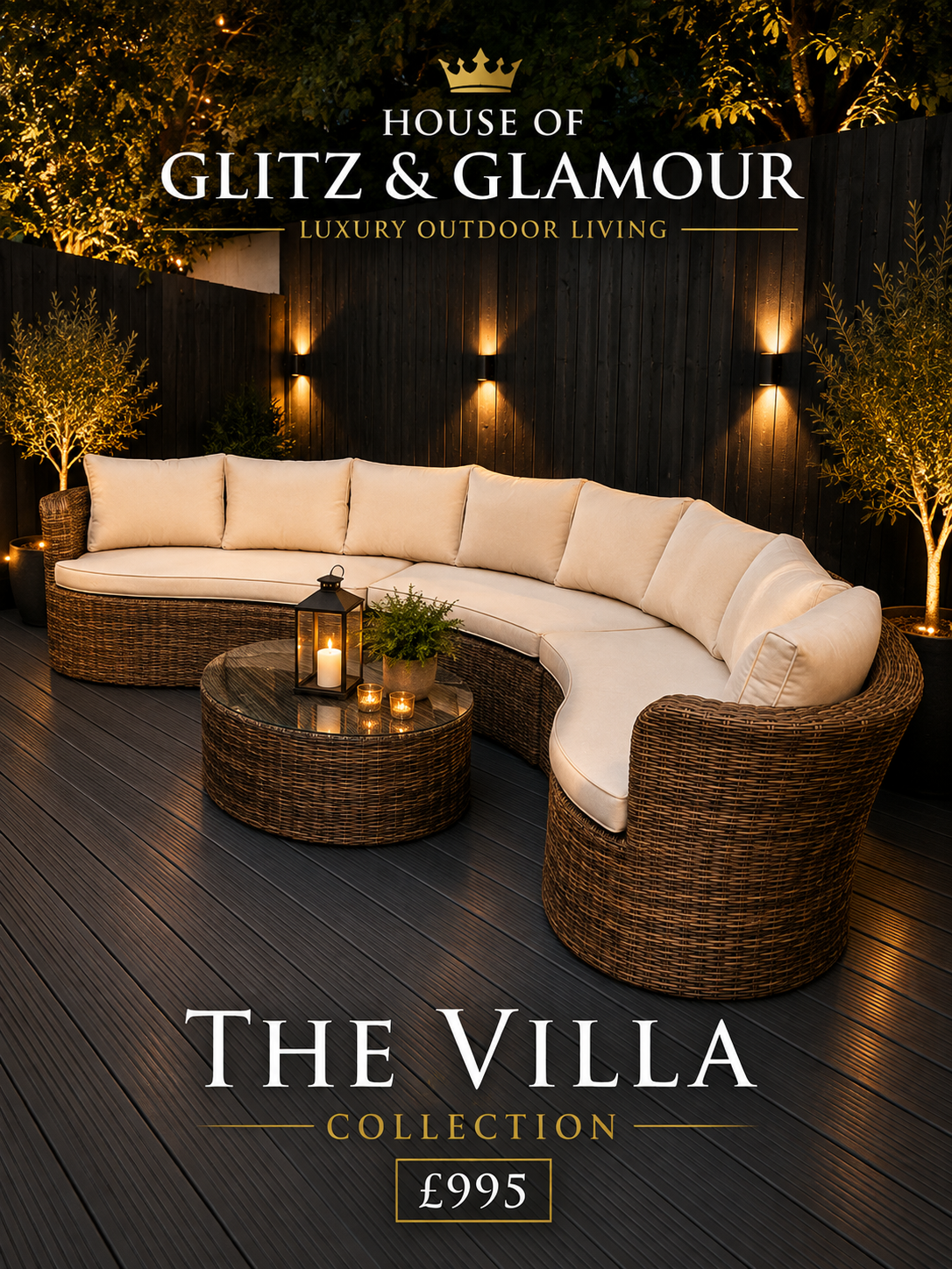 The Villa Collection - Love Island Curved Garden Sofa Set - Cream & Brown