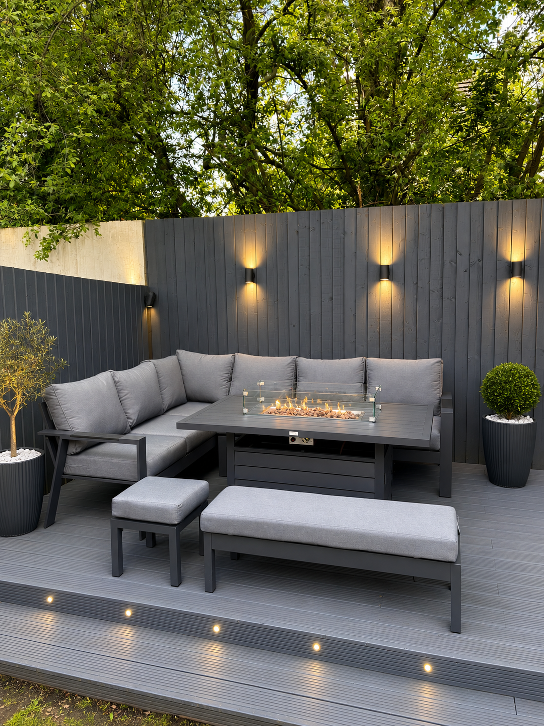 Dakota Grey Aluminium 10 Seater Corner Fire Pit Dining Set