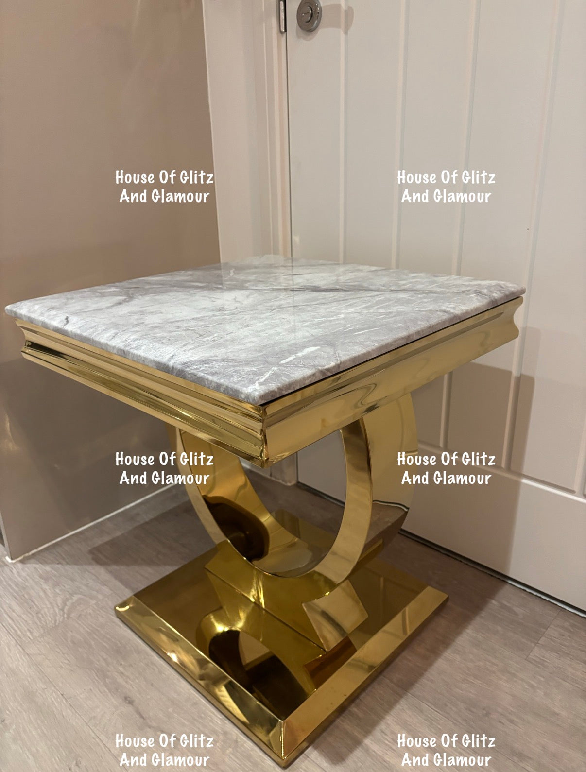 Arianna Grey Marble & Gold Circular Lamp / Side Table 50cm x 50cm