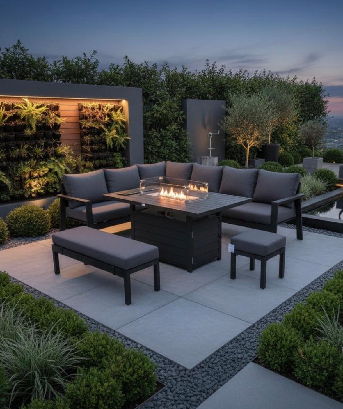 Dakota Black Aluminium 10 Seater Corner Fire Pit Dining Set