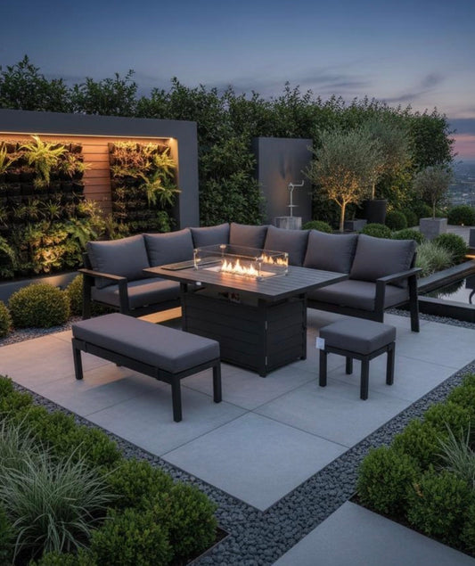 Dakota Dark Grey Aluminium 10 Seater Corner Fire Pit Dining Set