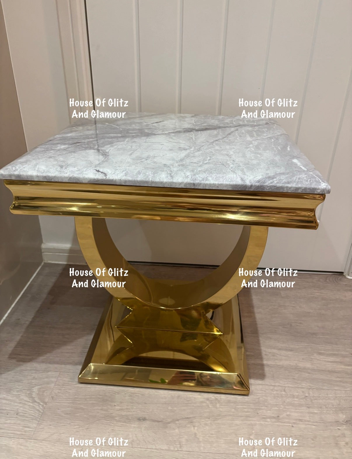 Arianna Grey Marble & Gold Circular Lamp / Side Table 50cm x 50cm