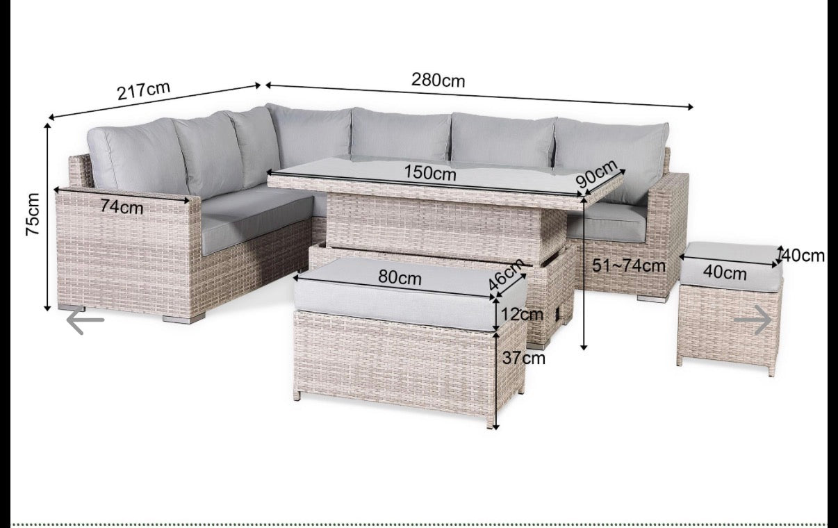 St Tropez High Back Right Hand Rattan Corner Sofa Set with Choice of Tables | April Pre-Order