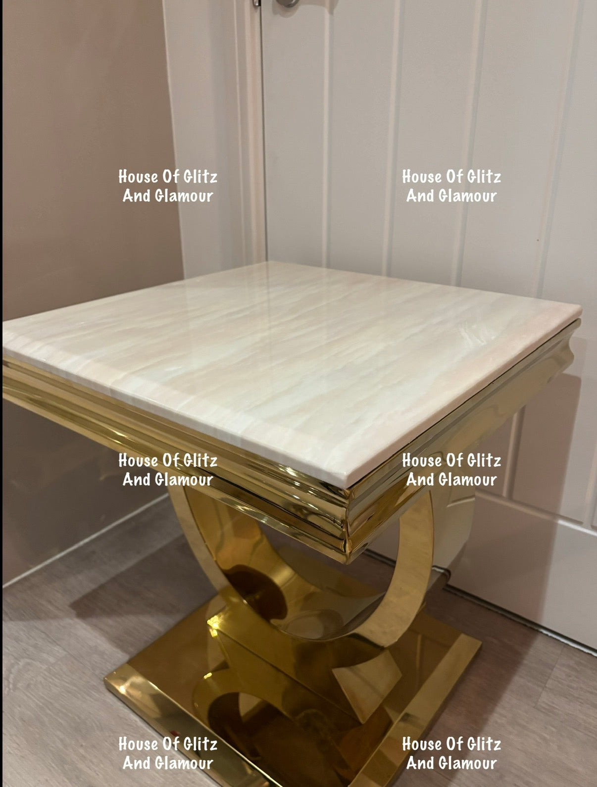 Arianna Cream Marble & Gold Circular Lamp / Side Table 50cm x 50cm