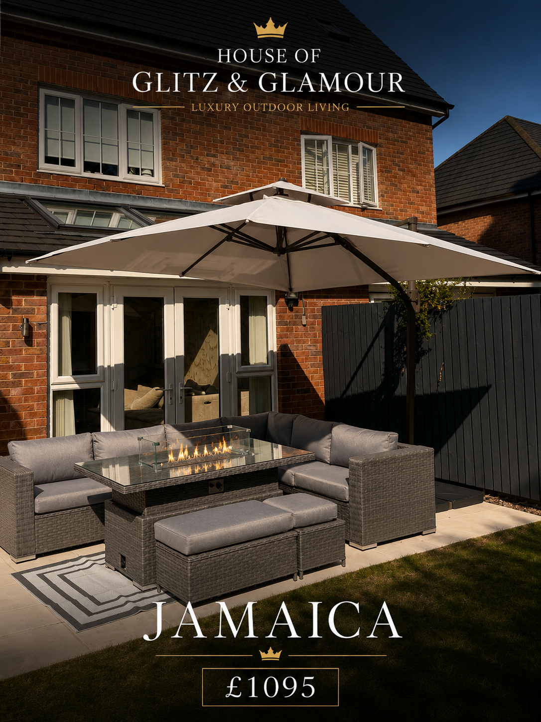 JAMAICA CORNER RISING DINING SET WITH FIRE PIT - Grey