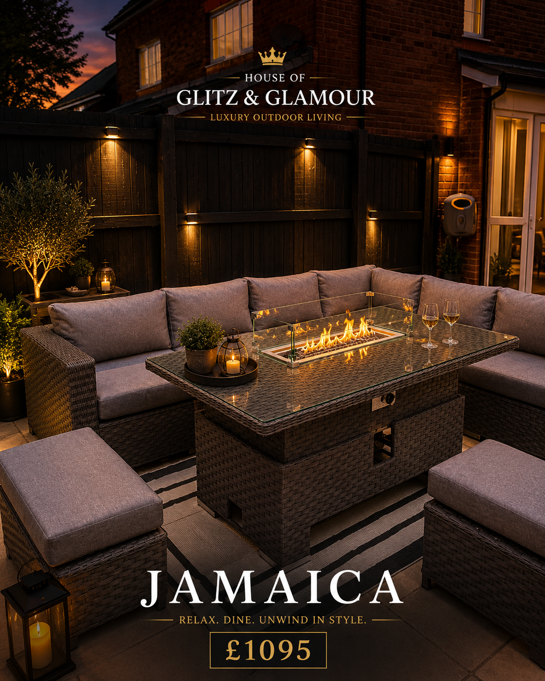 JAMAICA CORNER RISING DINING SET WITH FIRE PIT - Grey