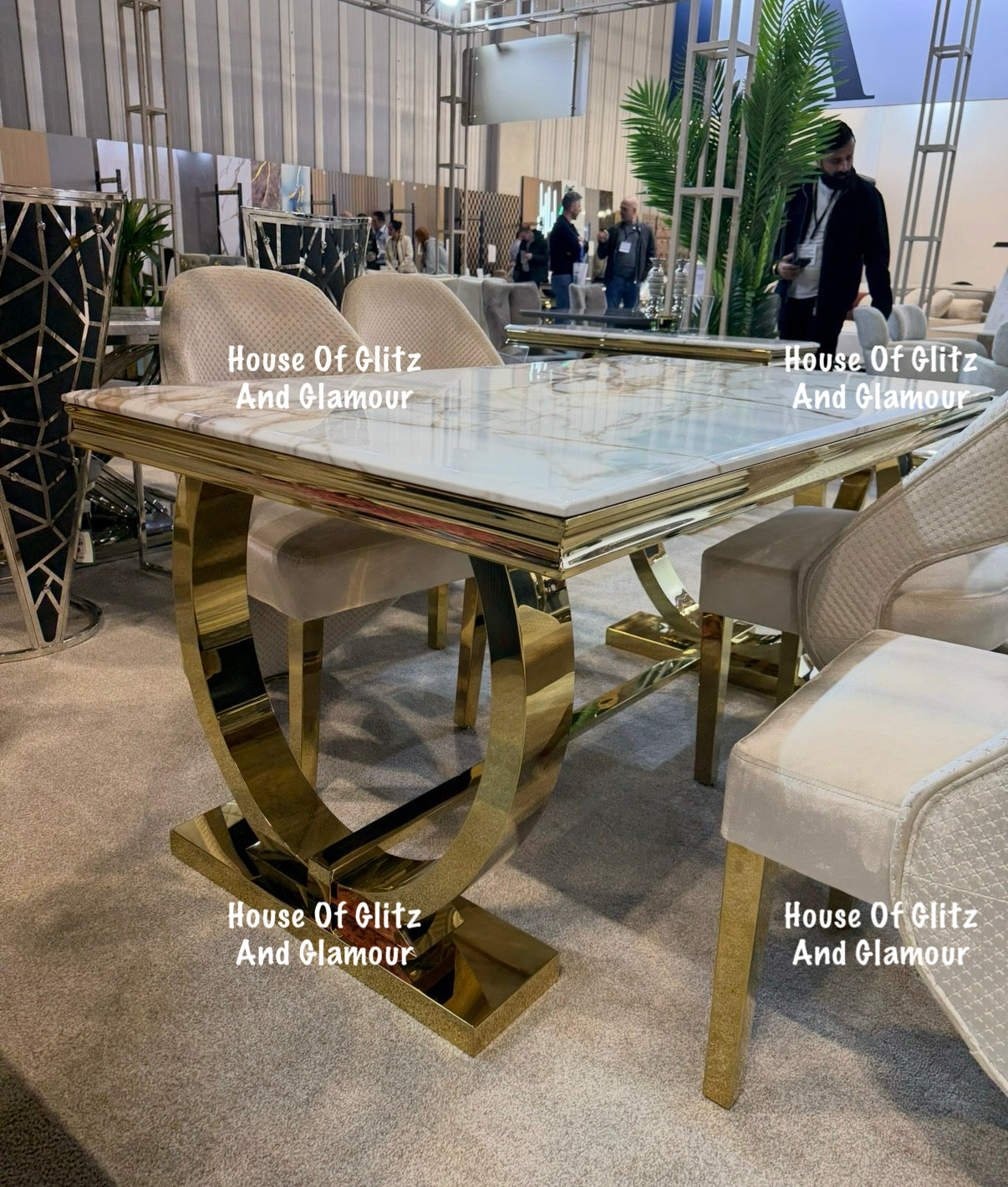 Arianna Calacatta Marble Dining Table With Gold Circular Base