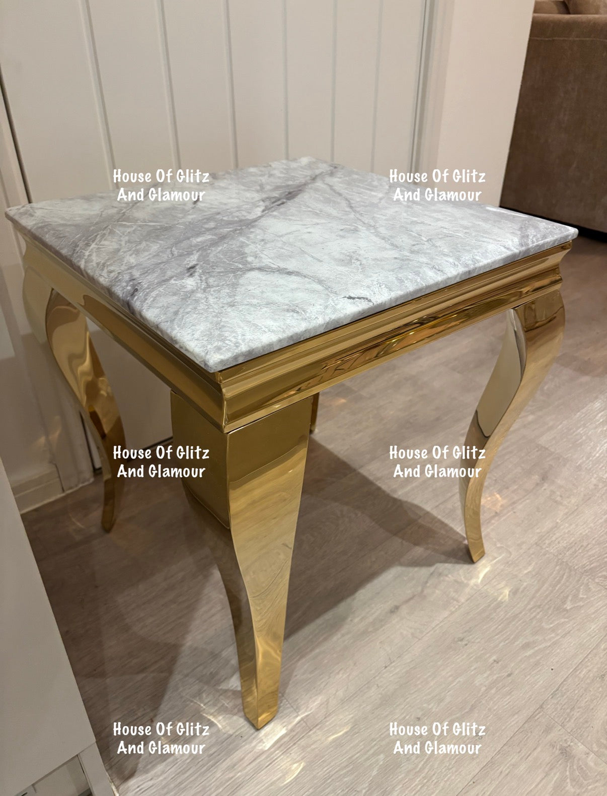 Louis Gold Lamp Table With Grey Marble Top