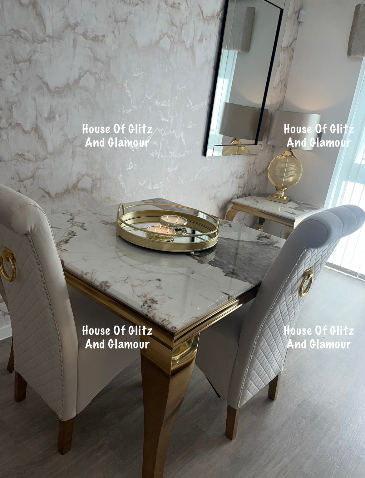 Louis Pandora Dining Table With Gold Legs And Marble Top