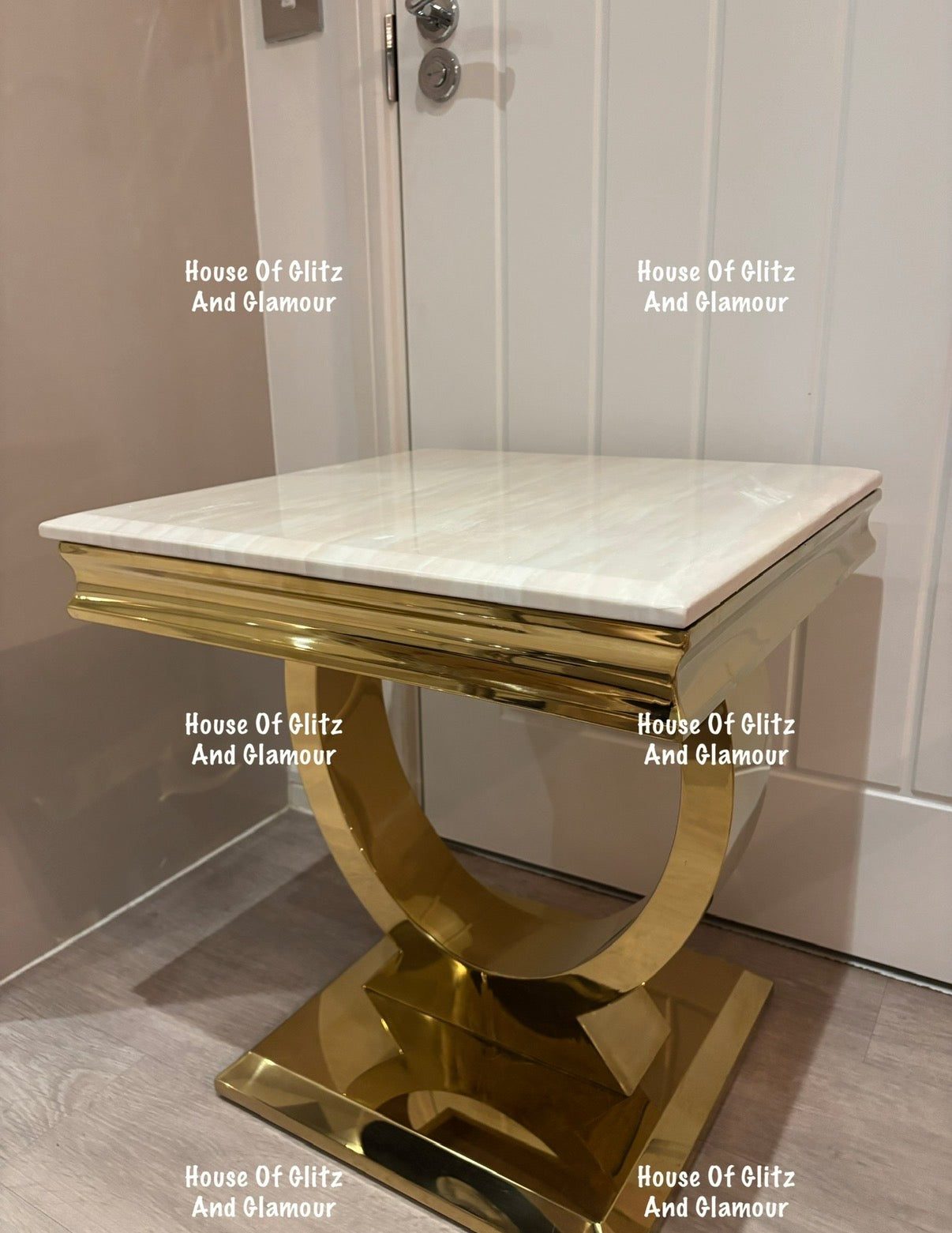 Arianna Cream Marble & Gold Circular Lamp / Side Table 50cm x 50cm