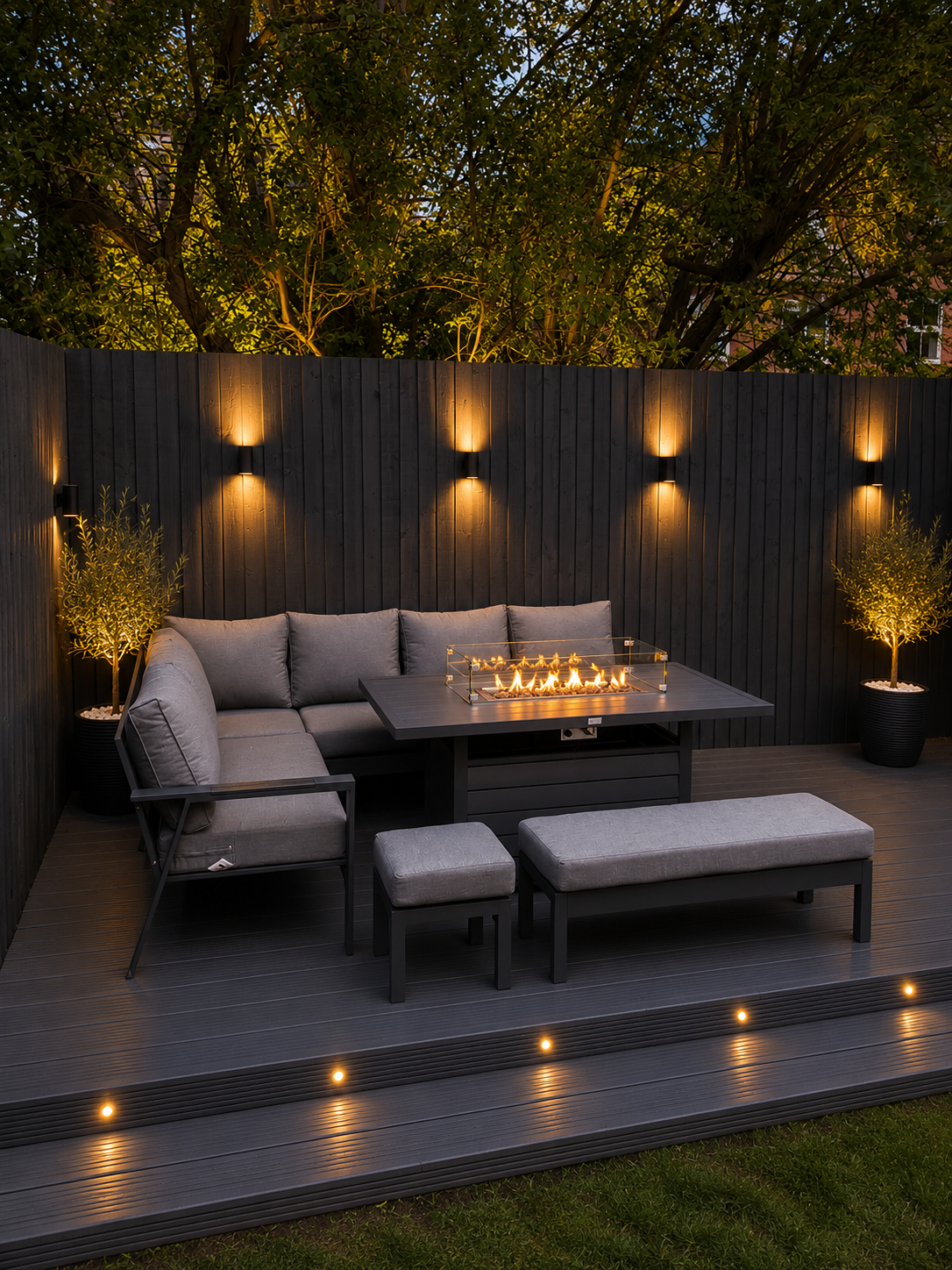 Dakota Grey Aluminium 10 Seater Corner Fire Pit Dining Set
