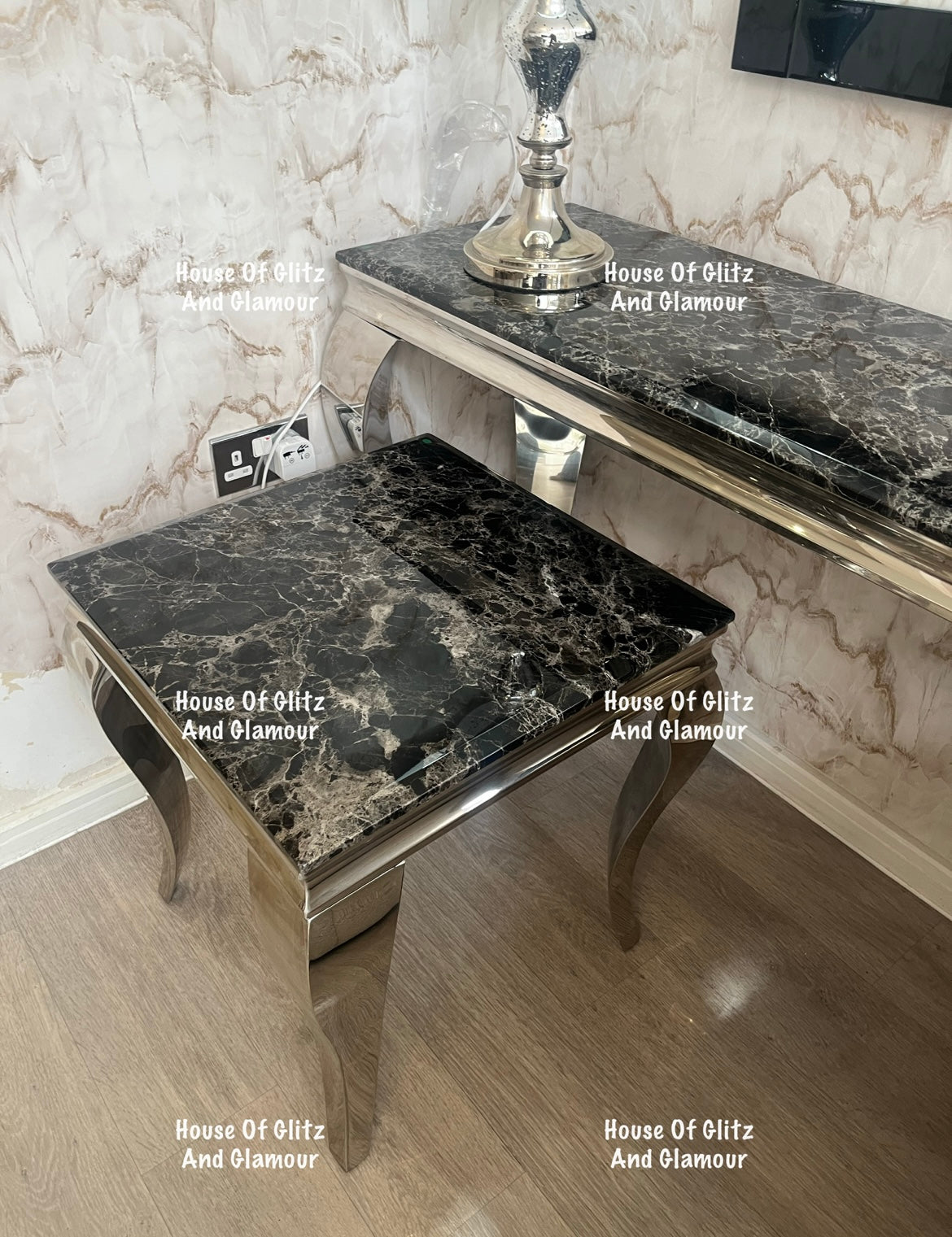 Louis Black Marble & Stainless Steel Lamp / Side Table