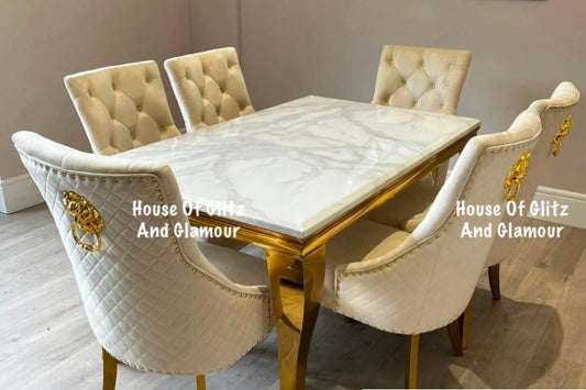 Louis White And Grey Marbke Dining Table With Gold Legs  1m 1.3m 1.4m 1.6m 1.8m