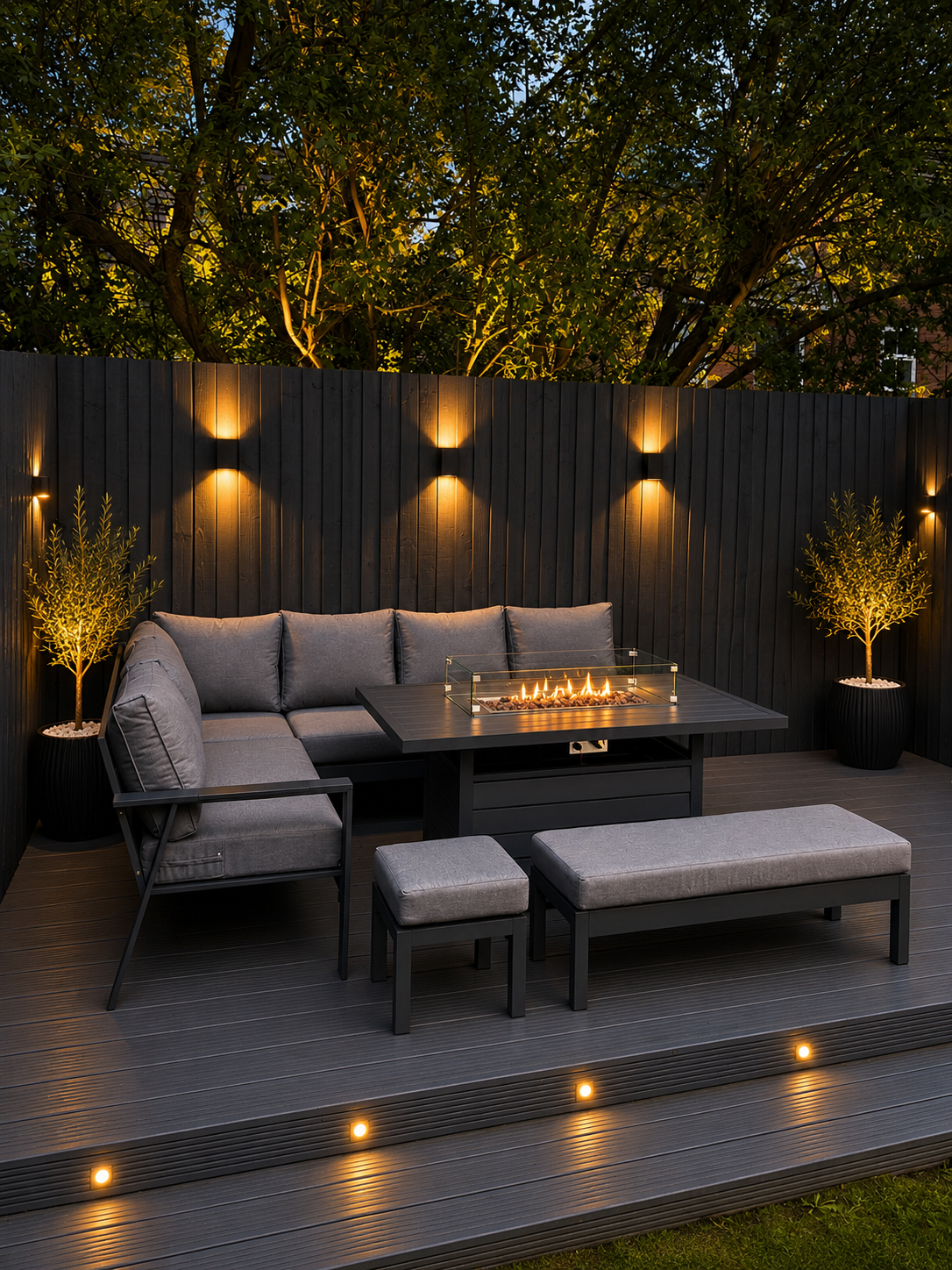 Dakota Grey Aluminium 10 Seater Corner Fire Pit Dining Set