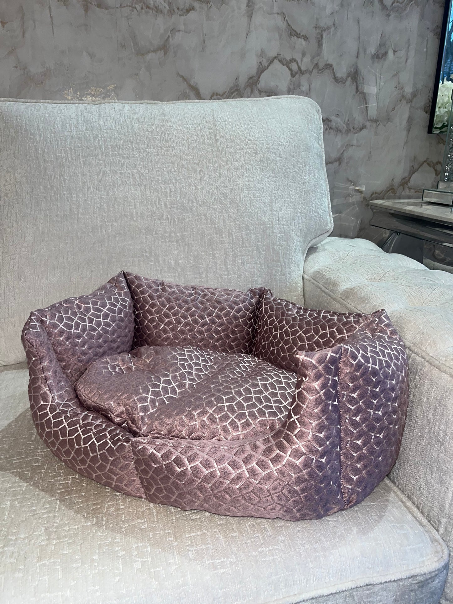Dusky Pink & Silver Dog Bed
