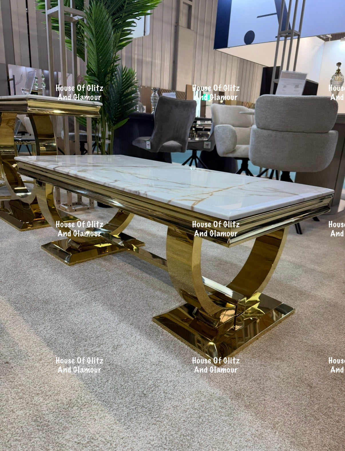 Arianna White Calacatta Effect Marble Gold Circular Base Coffee Table