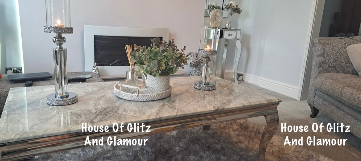 Louis Grey Marble & Stainless Steel Coffee Table 120cm x 60cm x 42cm