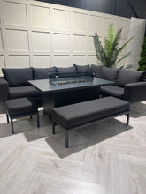 Load image into Gallery viewer, Vancouver Outdoor Aluminium Grey Corner Sofa Firepit Set