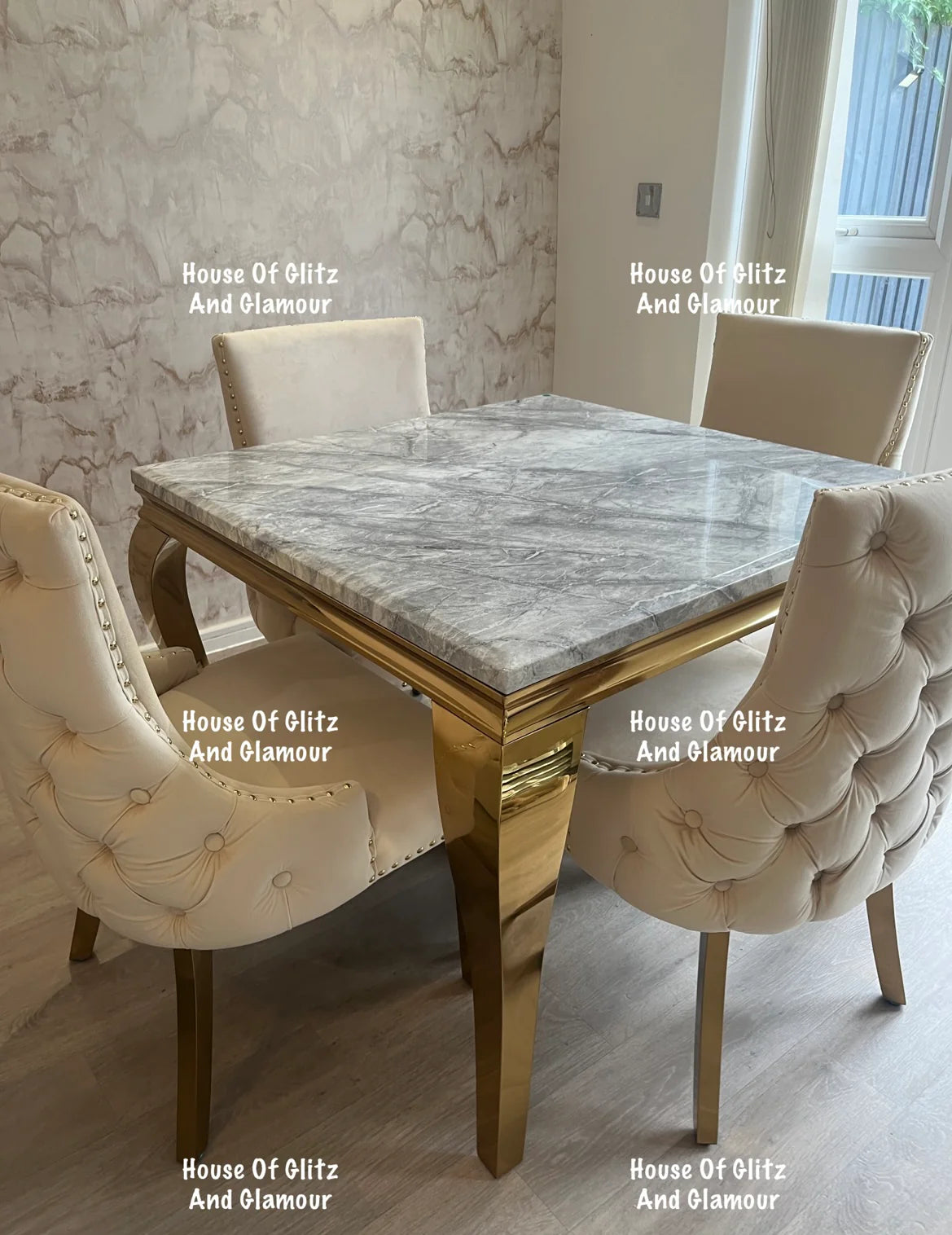 Louis Gold Dining Table With Grey Marble Top