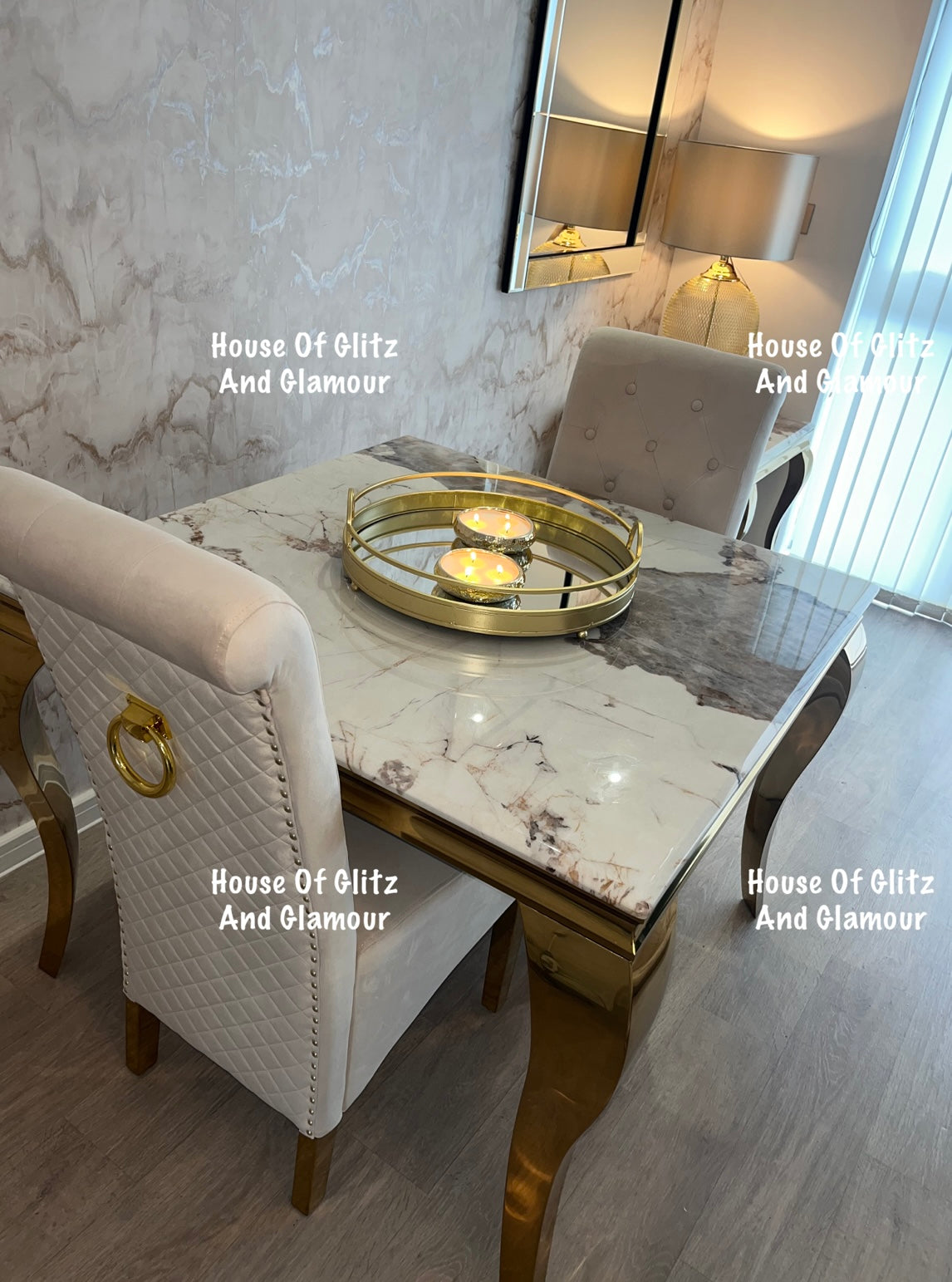 Louis Pandora Dining Table With Gold Legs And Marble Top