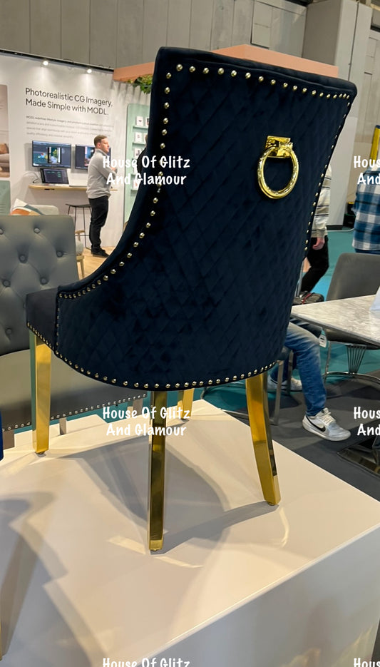 Chelsea Black Velvet Ring Back Knocker Dining Chair With Gold Legs