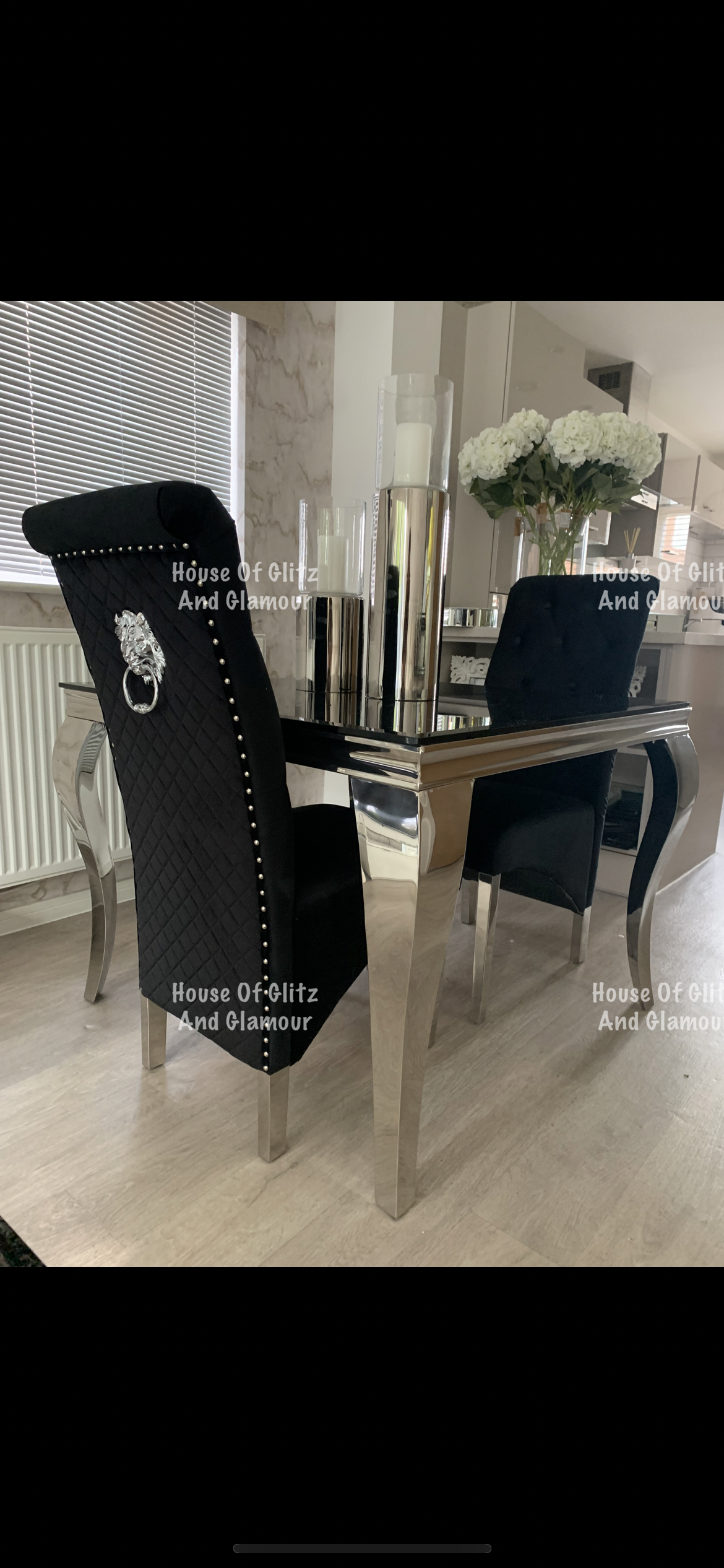 Lou Lou High Back Black Velvet Lion Knocker Back Dining Chair