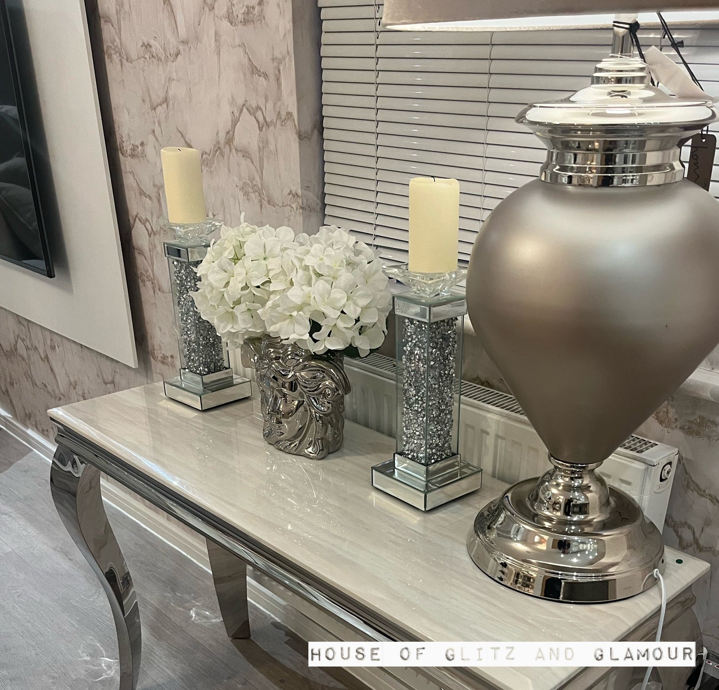 Louis Cream Marble & Chrome Console Table 120cm x 40cm x 75cm