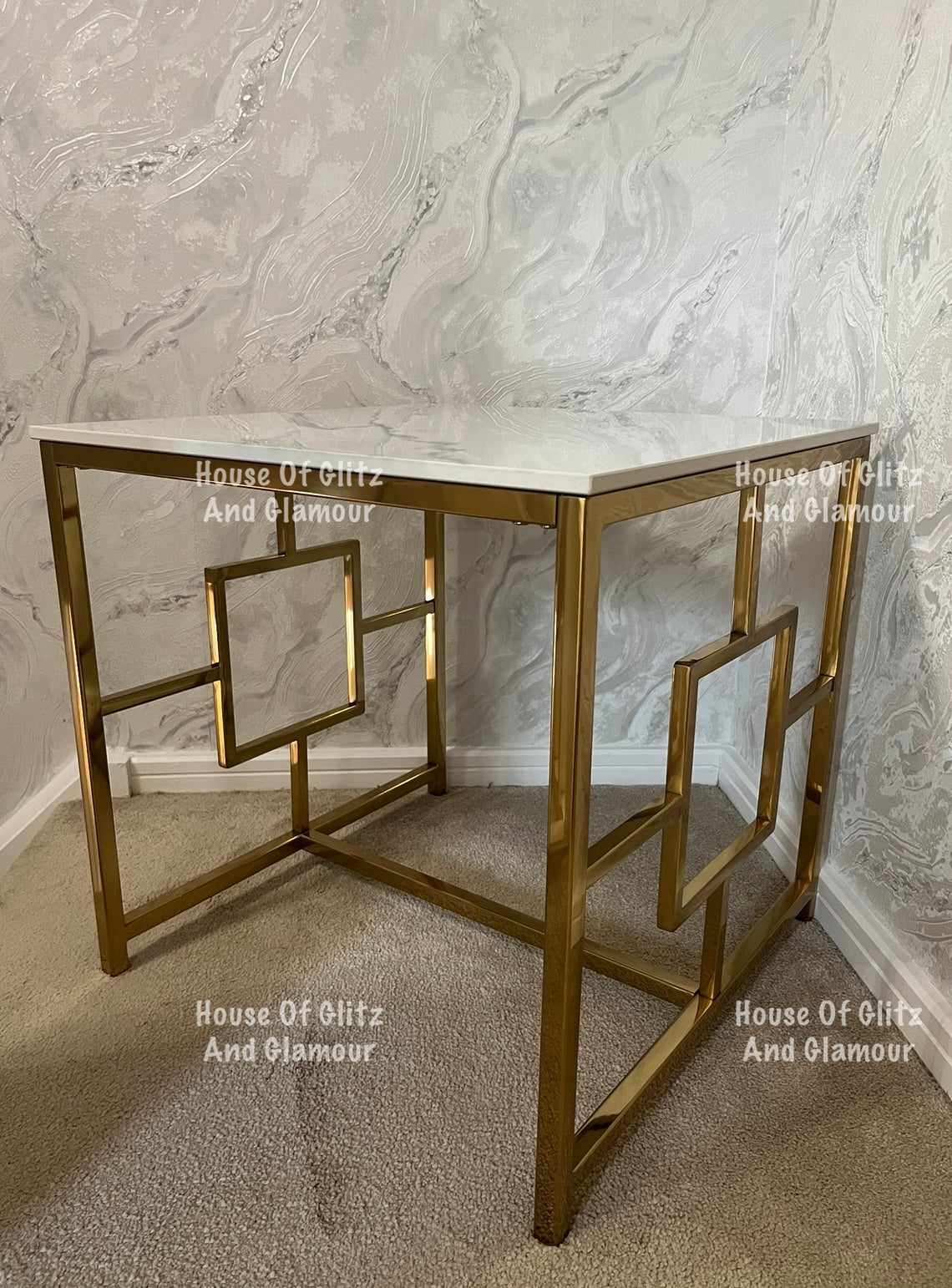 Vogue Gold Lamp Table with Polar White Sintered Top