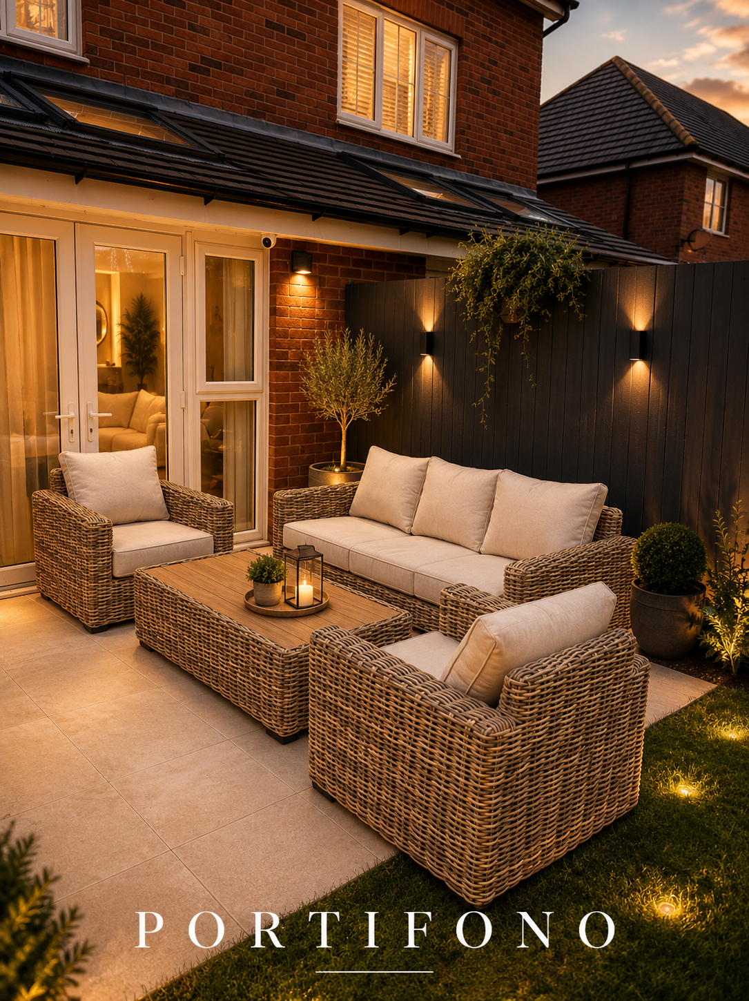 Portofino Luxury Weave Garden Lounge Set – Natural Weave & Cream Cushions
