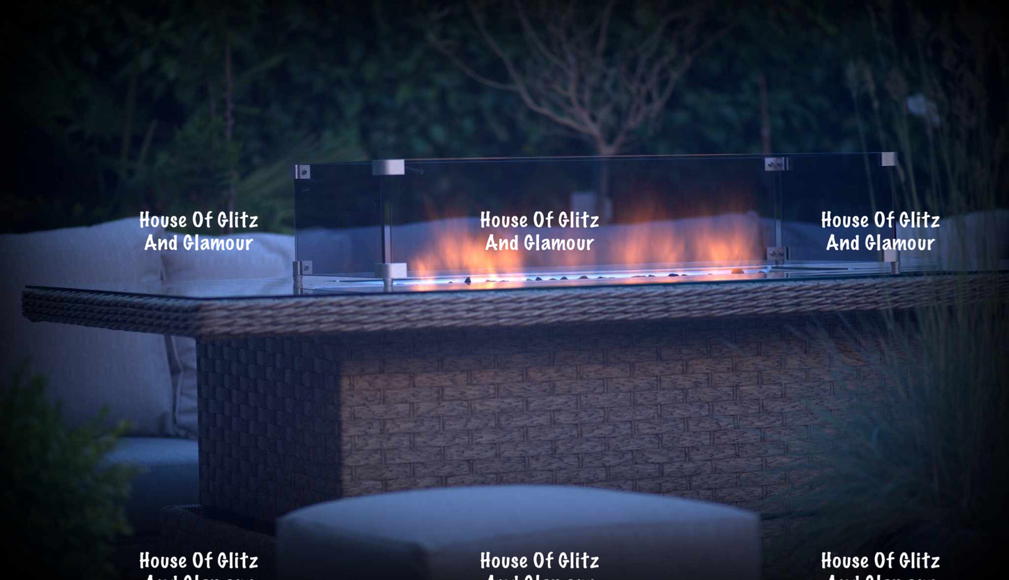 JAMAICA CORNER RISING DINING SET WITH FIRE PIT (NATURAL)