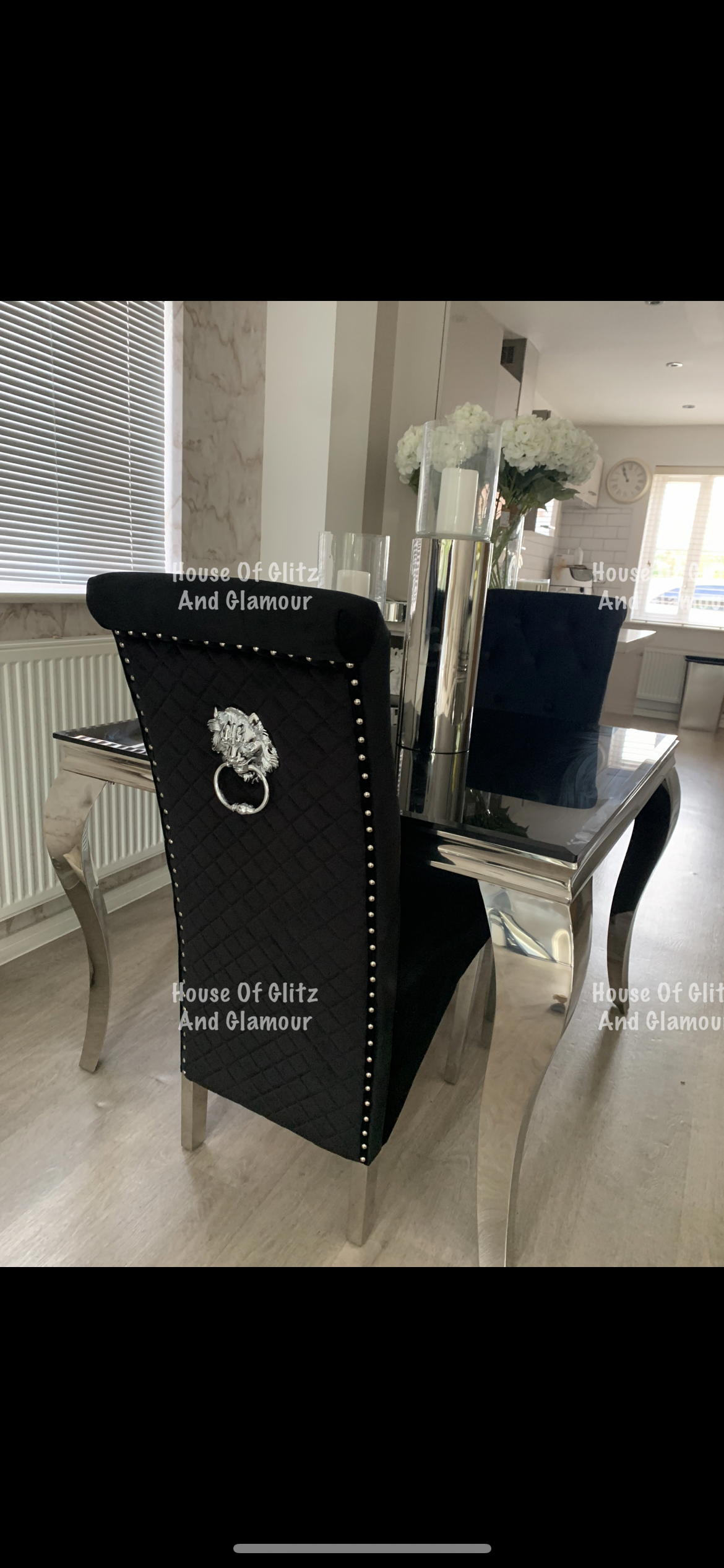 Lou Lou High Back Black Velvet Lion Knocker Back Dining Chair