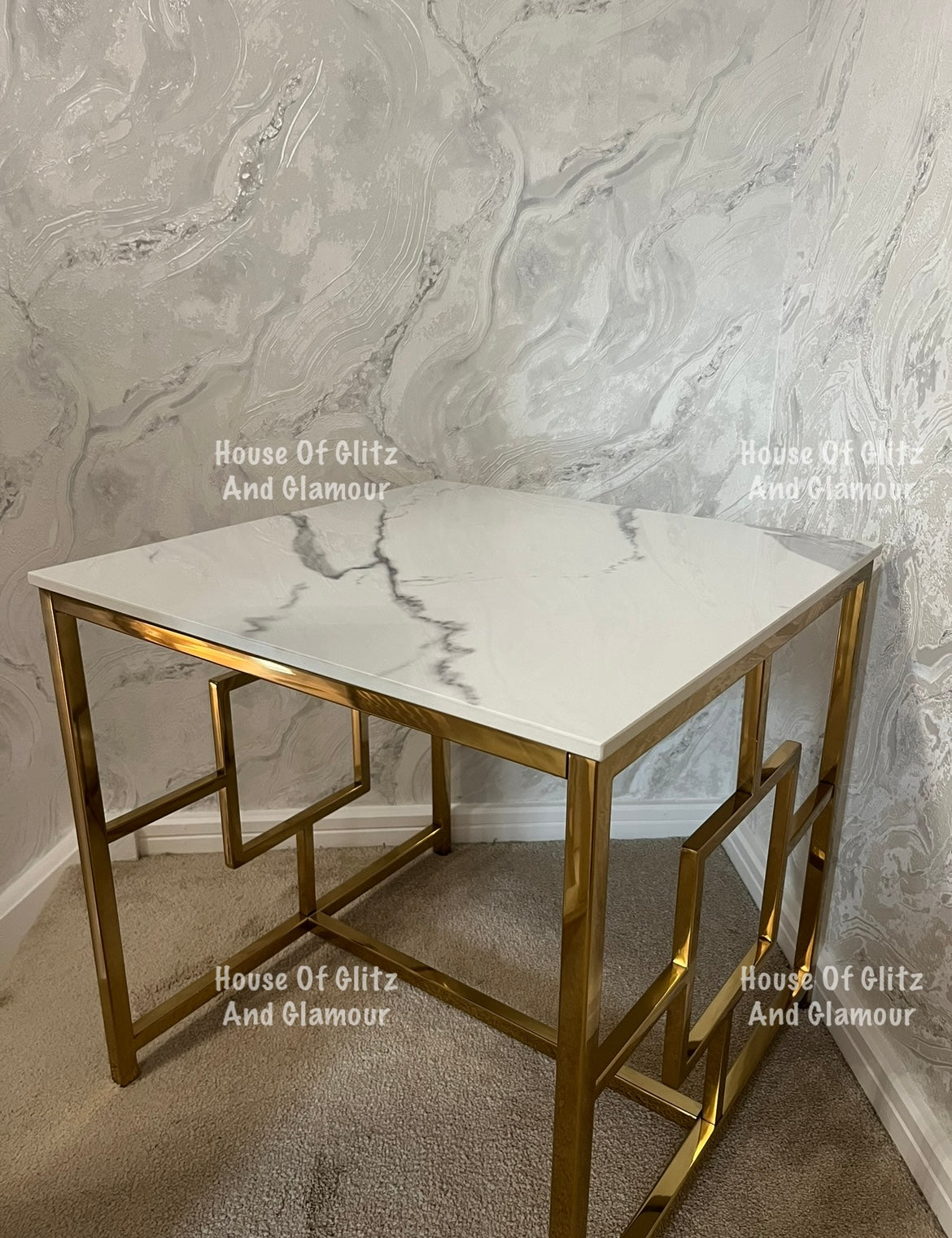 Vogue Gold Lamp Table with Polar White Sintered Top