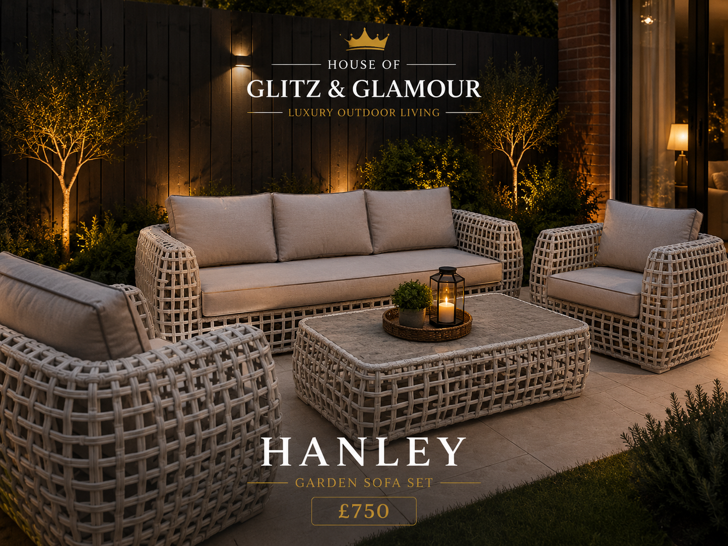Hanley Grey Rattan Large Sofa & 2 Arm Chairs With Coffee Table