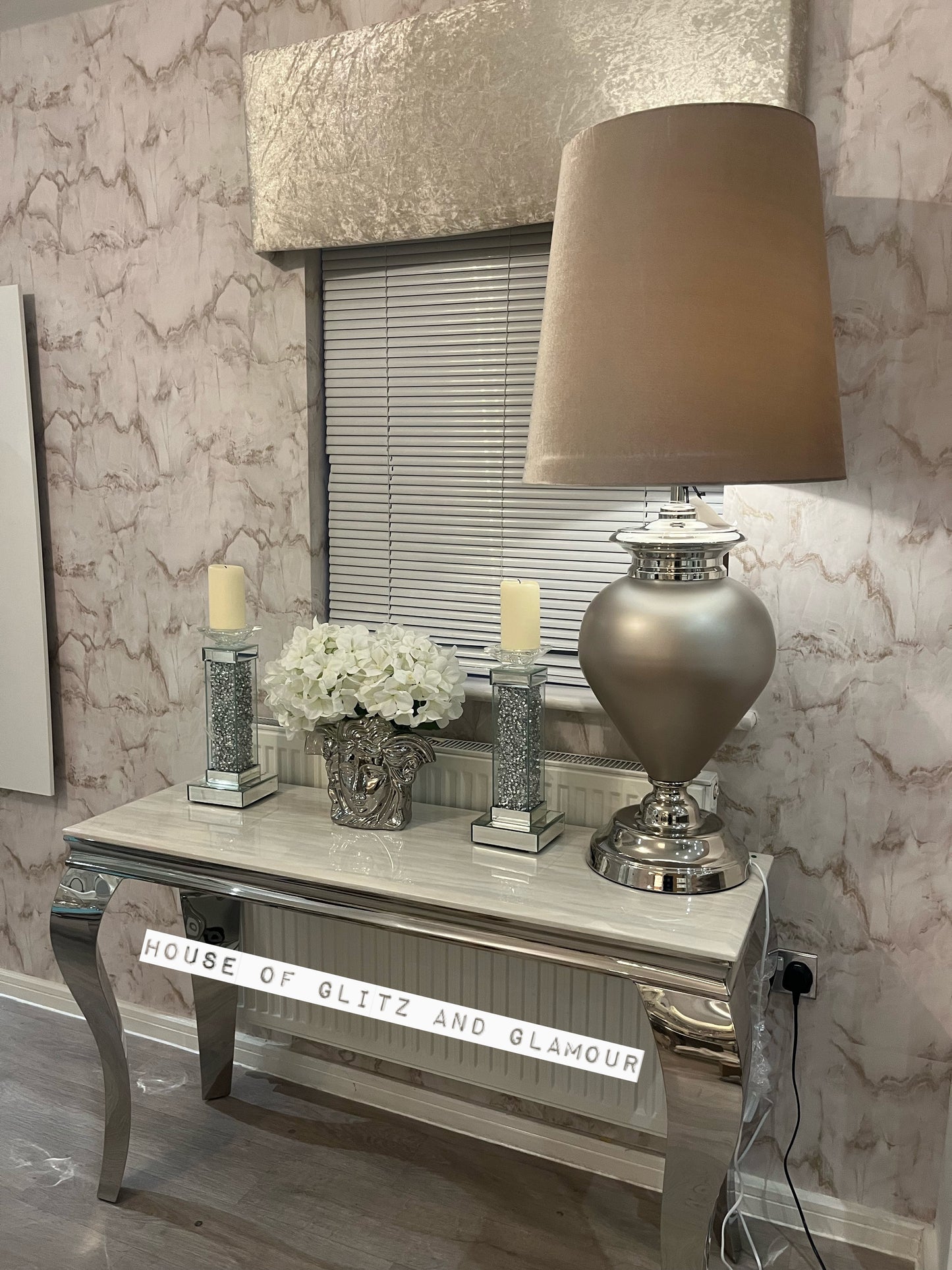 Louis Cream Marble & Chrome Console Table 120cm x 40cm x 75cm