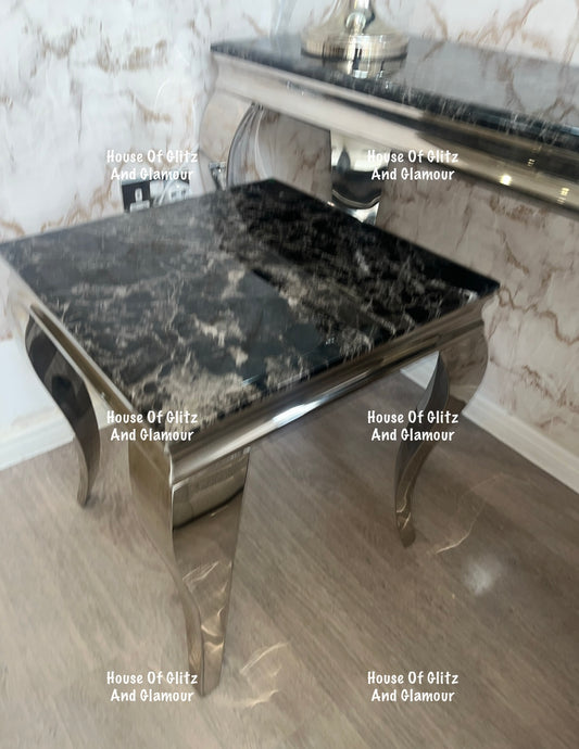 Louis Black Marble & Stainless Steel Lamp / Side Table