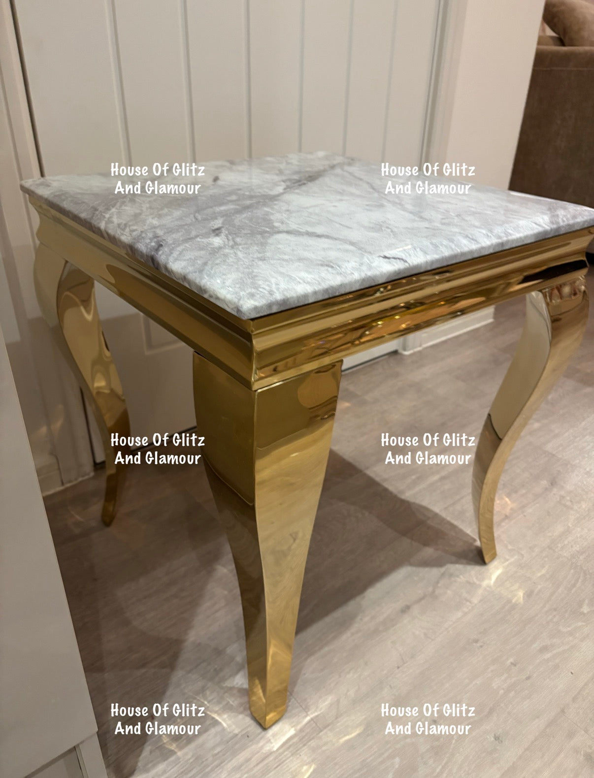 Louis Gold Lamp Table With Grey Marble Top
