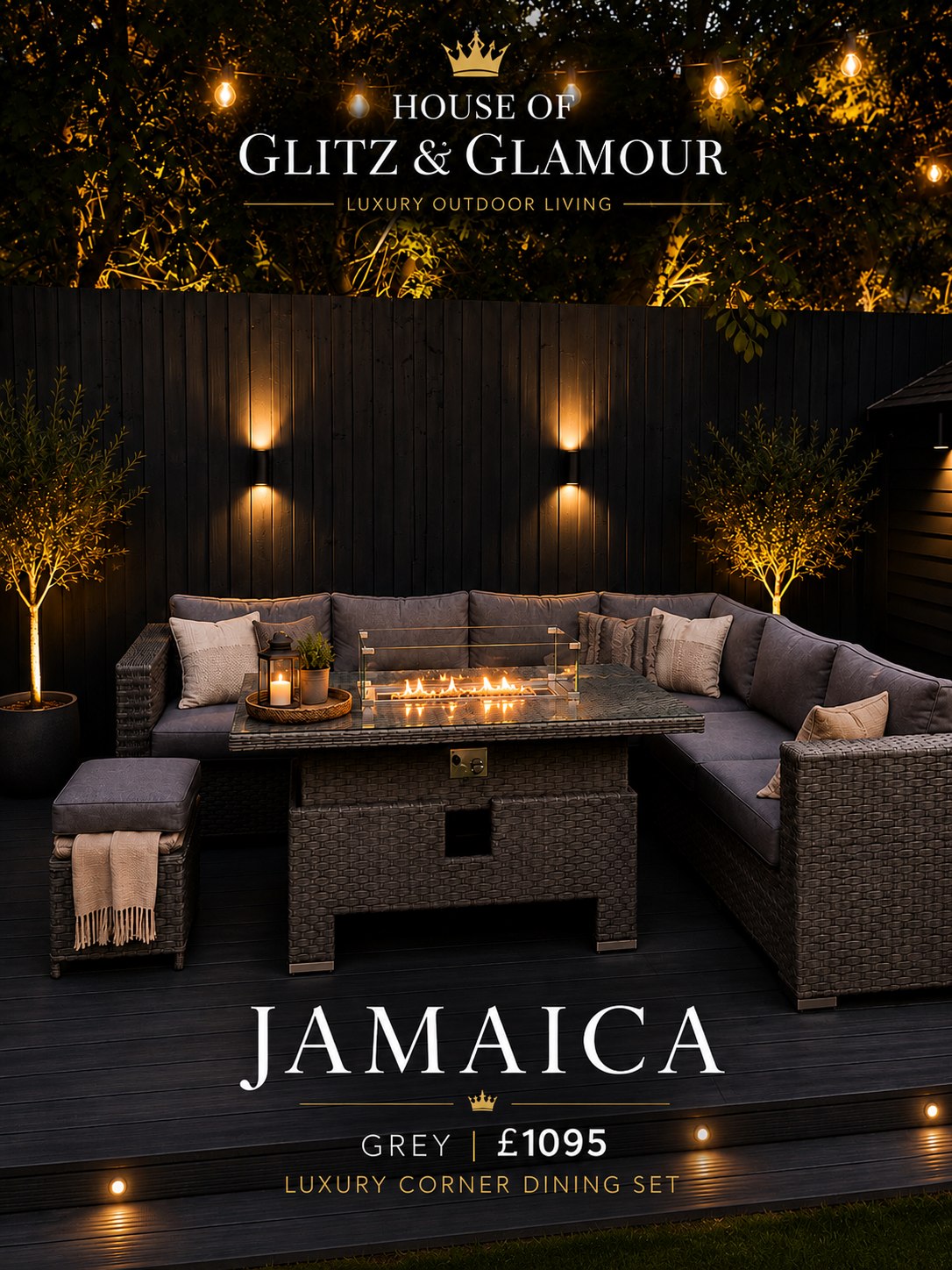 JAMAICA CORNER RISING DINING SET WITH FIRE PIT - Grey
