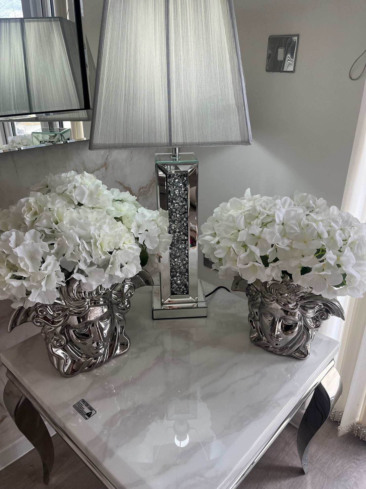 Silver Mirror Crystal Diamond Table Lamp