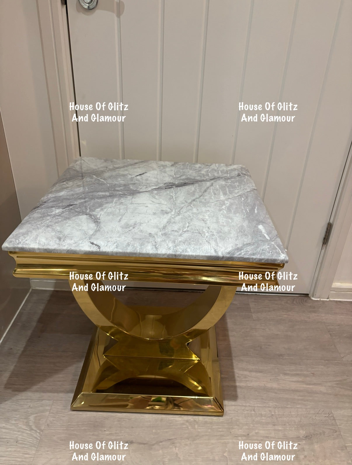 Arianna Grey Marble & Gold Circular Lamp / Side Table 50cm x 50cm