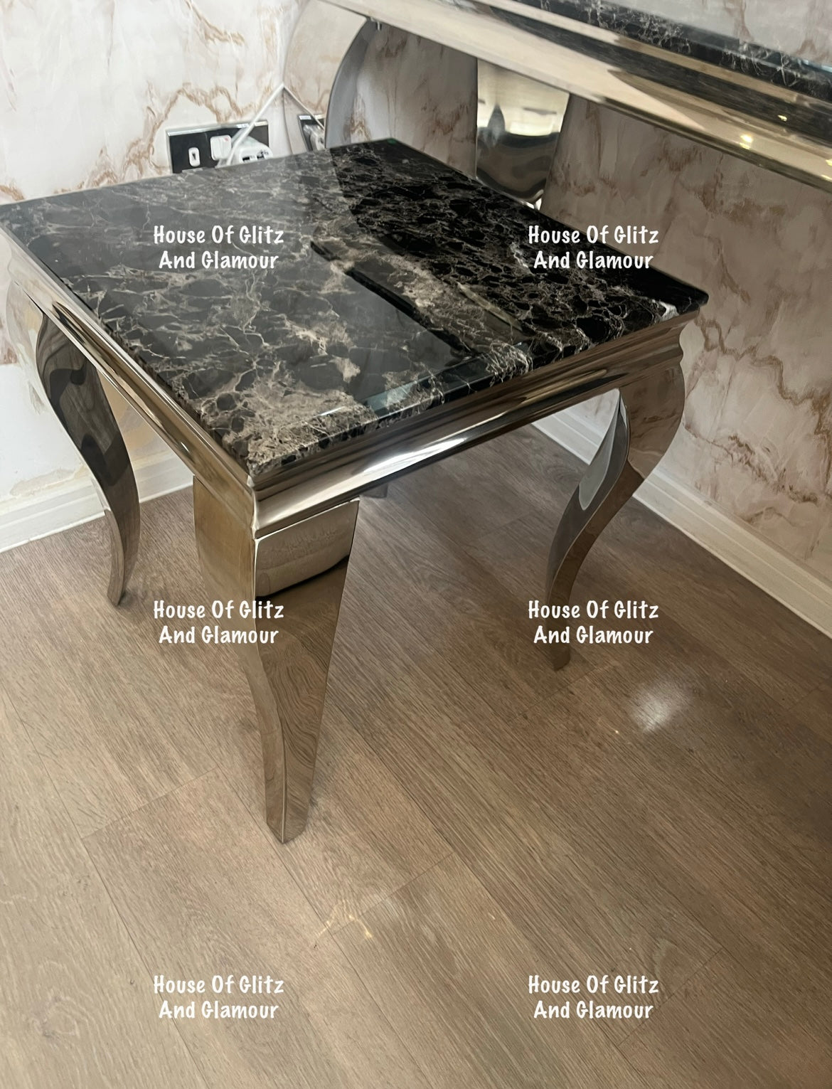 Louis Black Marble & Stainless Steel Lamp / Side Table