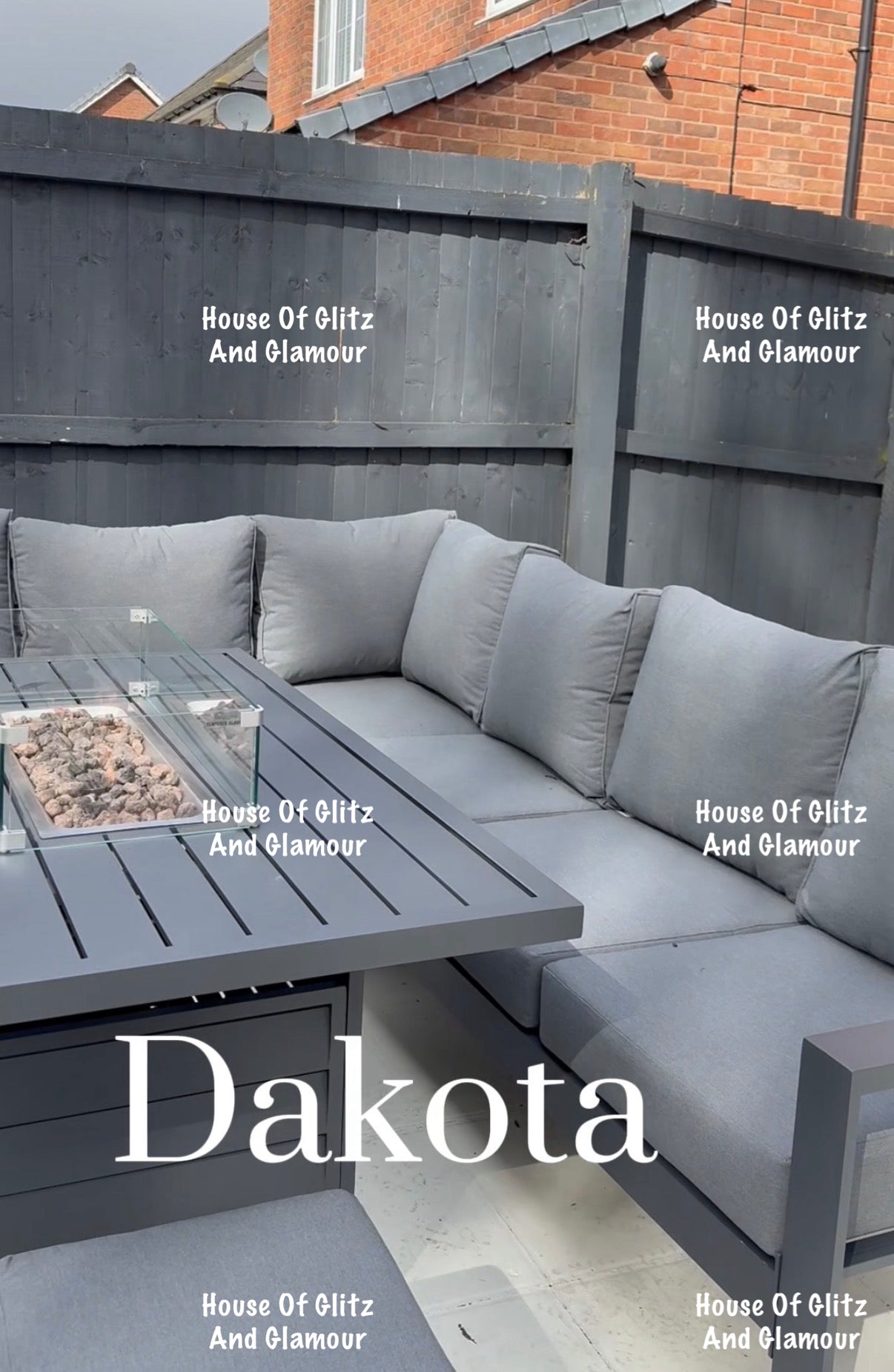 Dakota Grey Aluminium 10 Seater Corner Fire Pit Dining Set