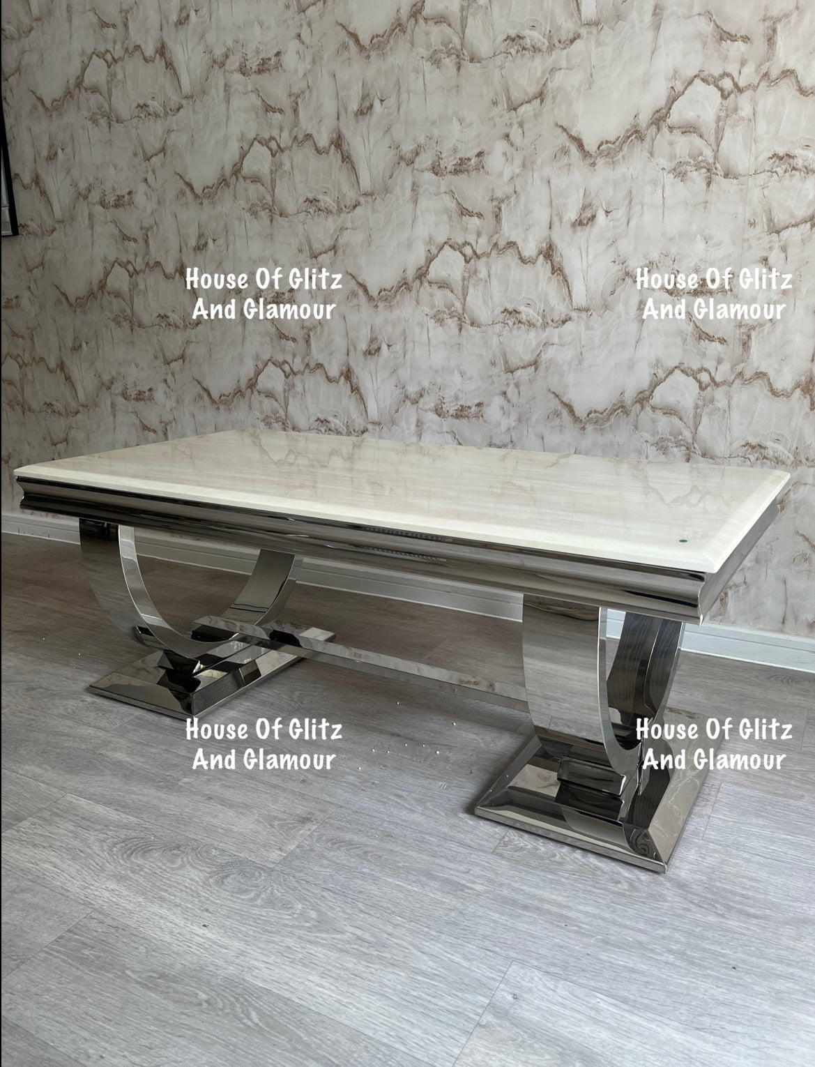 Arianna Cream Marble & Stainless Steel Circular Base Coffee Table 120cm x 60cm x 42cm